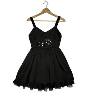 FEMME by DKNY Jeans Black Embellished Waist Satin Mini Dress Size Medium